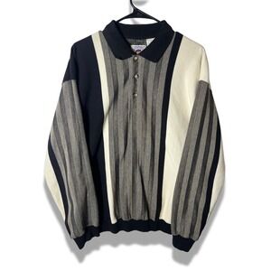 Vintage 90s Sweater LD Sport International Striped Black And White
